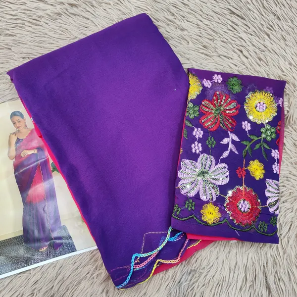 Multicolour plain Chiffon Light weight Saree |SR10